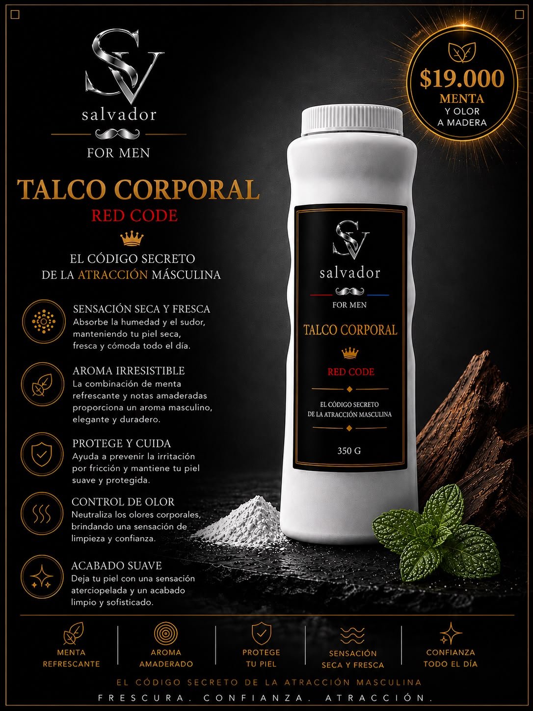 Talco Corporal Salvador For Men 350gm